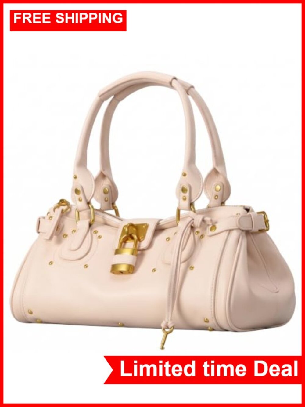 Vintage Lock East West Satchel Faux Leather Shoulder Handbag with Zipper